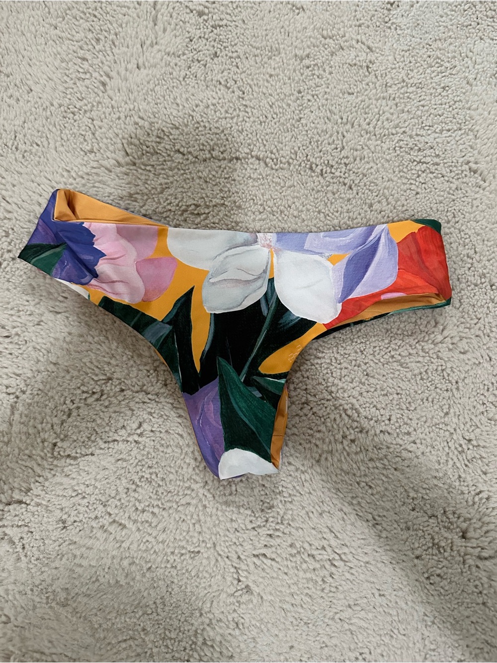 Floral Print Bikini Bottoms in Mustard Yellow and Multicolor